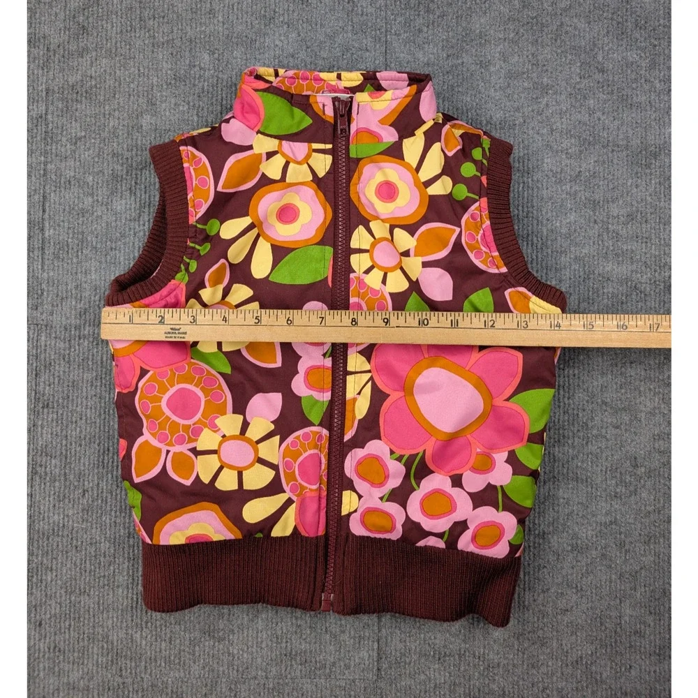 Hanna Andersson Puffer Vest Girls 5 110 Floral Retro Full Zip Y2K 70s Whimsical